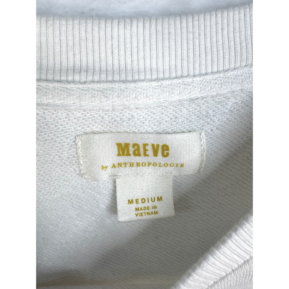 Maeve by Anthropologie White Varsity Letter A Patch Sweatshirt Medium Green - Picture 5 of 8